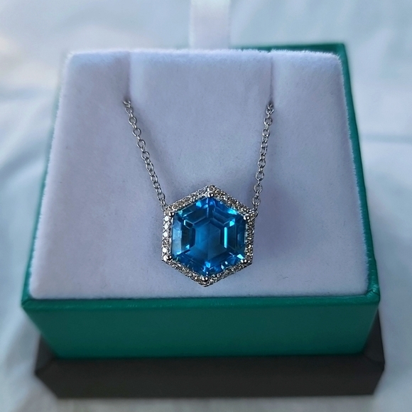 Effy Blue Topaz Hexagon Pendant Necklace